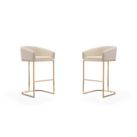 Manhattan Comfort Louvre Barstool in Cream and Titanium Gold (Set of 2) 2-BS016-CR